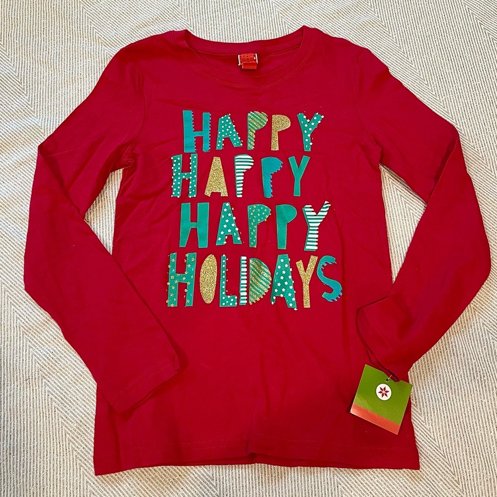 HAPPY HAPPY HAPPY HOLIDAYS Christmas Red Long Sleeve Tee